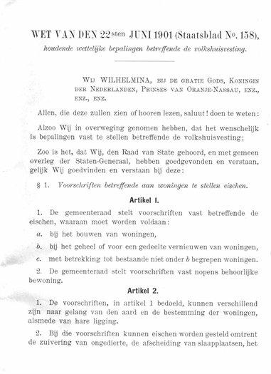 "Act on Housing" ley holandesa 1901